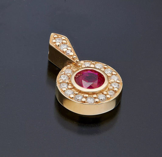 14K Yellow Gold .30cttw Diamonds .60Ct Natural Ruby Pendant Charm