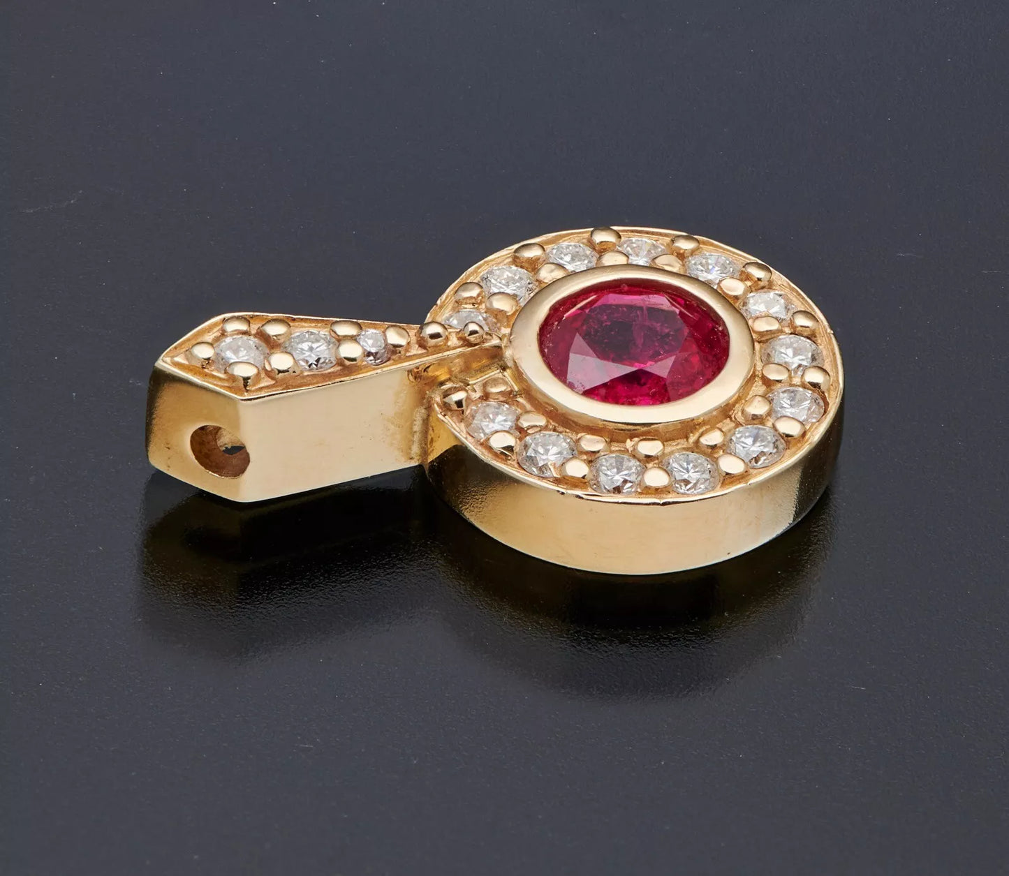 14K Yellow Gold .30cttw Diamonds .60Ct Natural Ruby Pendant Charm