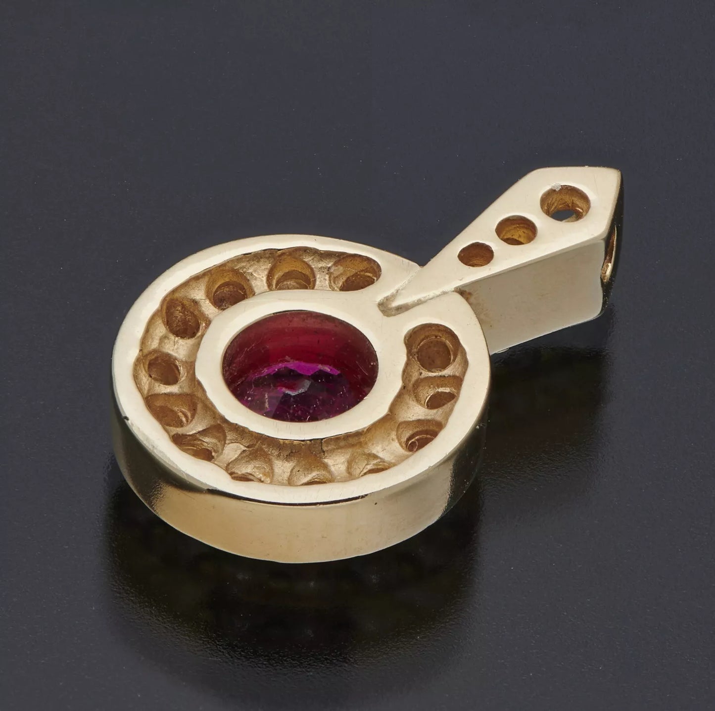 14K Yellow Gold .30cttw Diamonds .60Ct Natural Ruby Pendant Charm