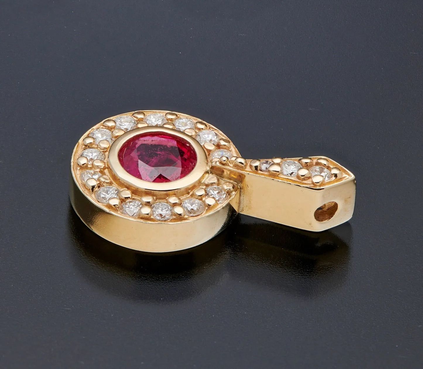 14K Yellow Gold .30cttw Diamonds .60Ct Natural Ruby Pendant Charm