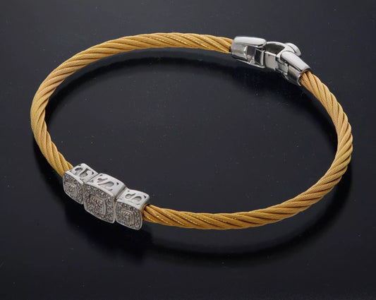 ALOR 18k White Gold Diamonds Steel Cuff Bracelet Size 6.5