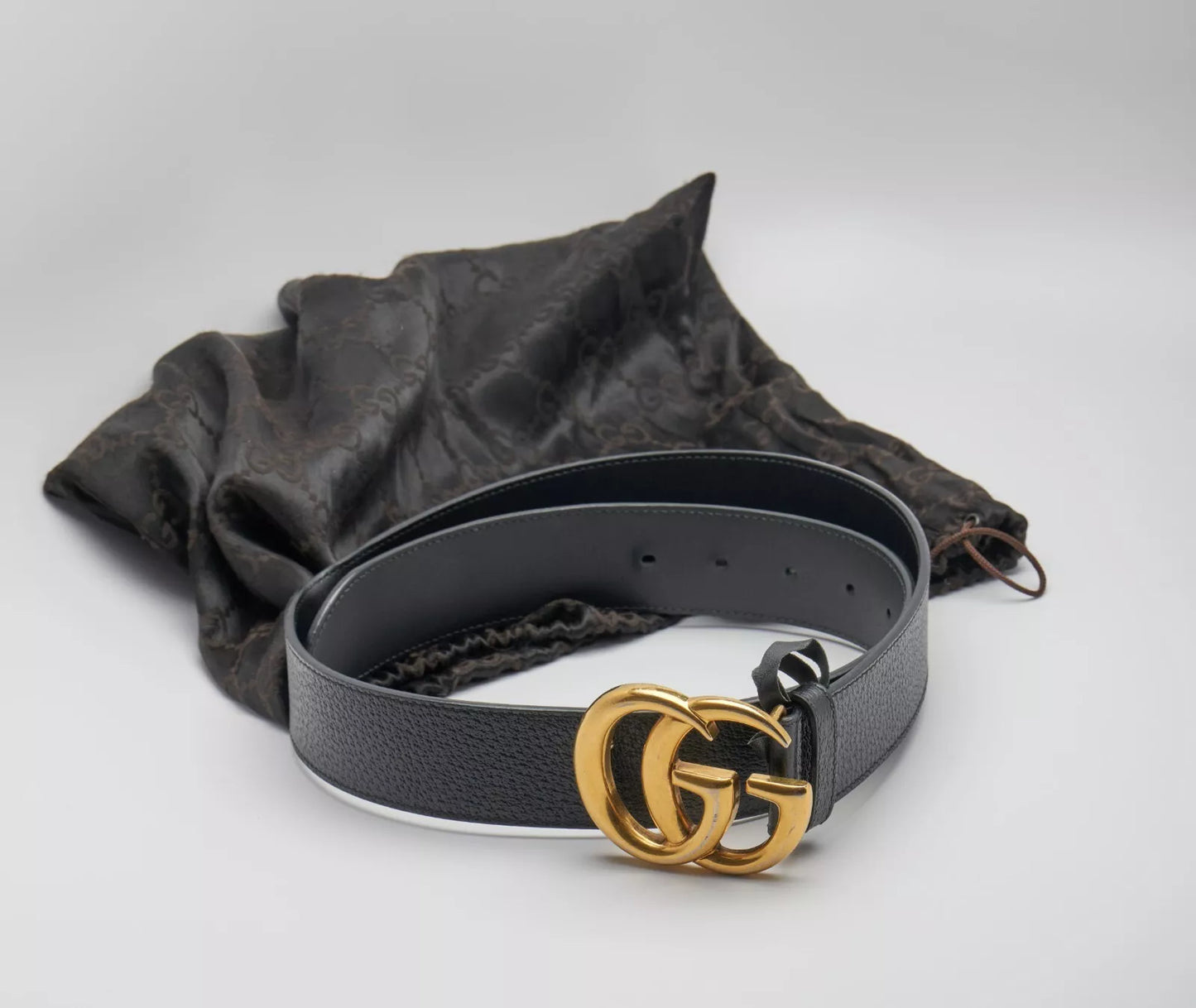 Gucci Double G Black Leather Marmont Wide Belt Unisex 90/36 406831