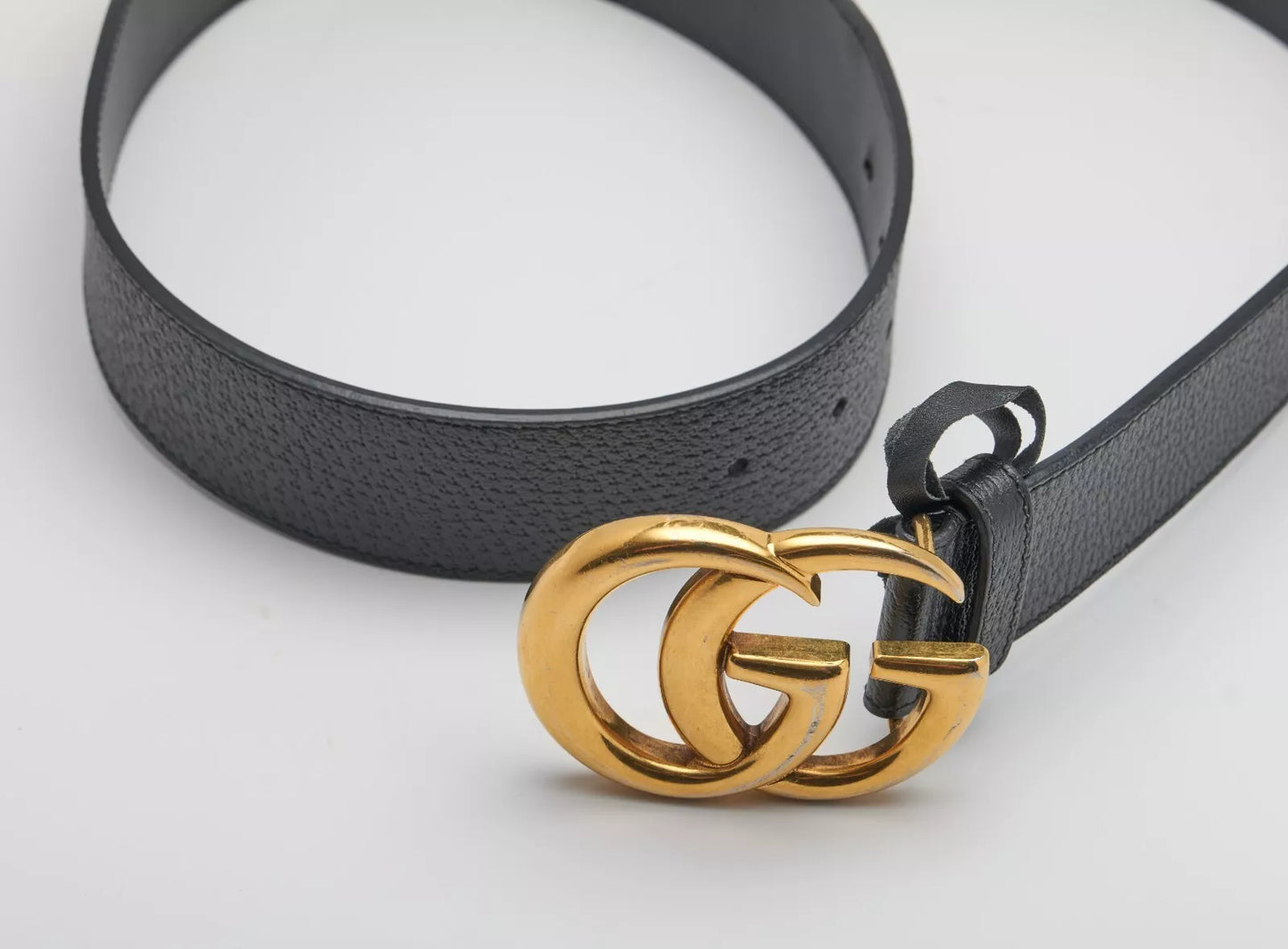 Gucci Double G Black Leather Marmont Wide Belt Unisex 90/36 406831