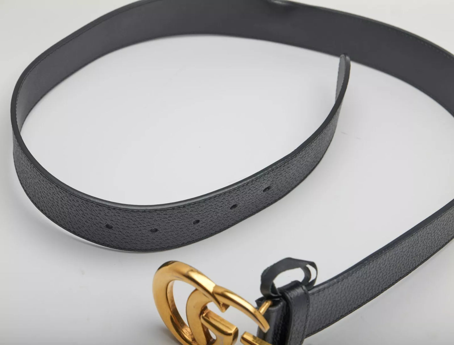 Gucci Double G Black Leather Marmont Wide Belt Unisex 90/36 406831