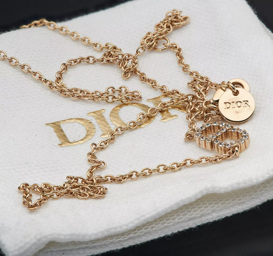 Christian Dior CD Logo Gold Plated Rhinestone Faux Pearl Necklace Pendant