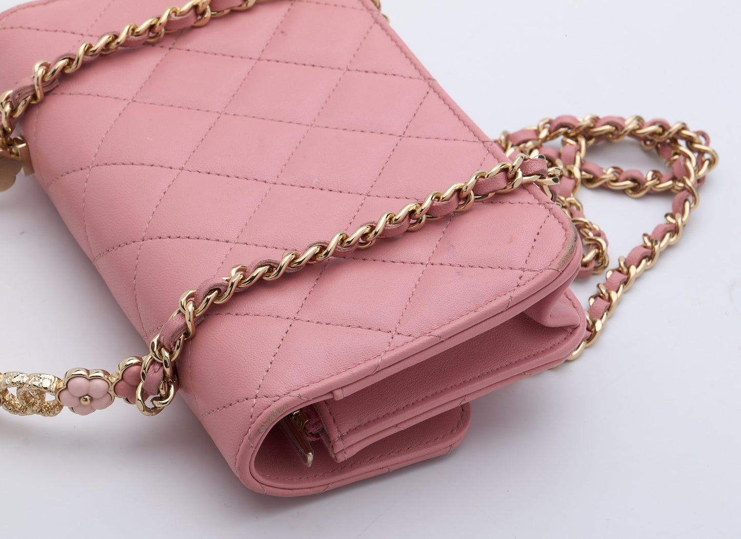 CHANEL Top Handle Wallet On Chain Shoulder Bag Pink Quilted Lambskin Leather