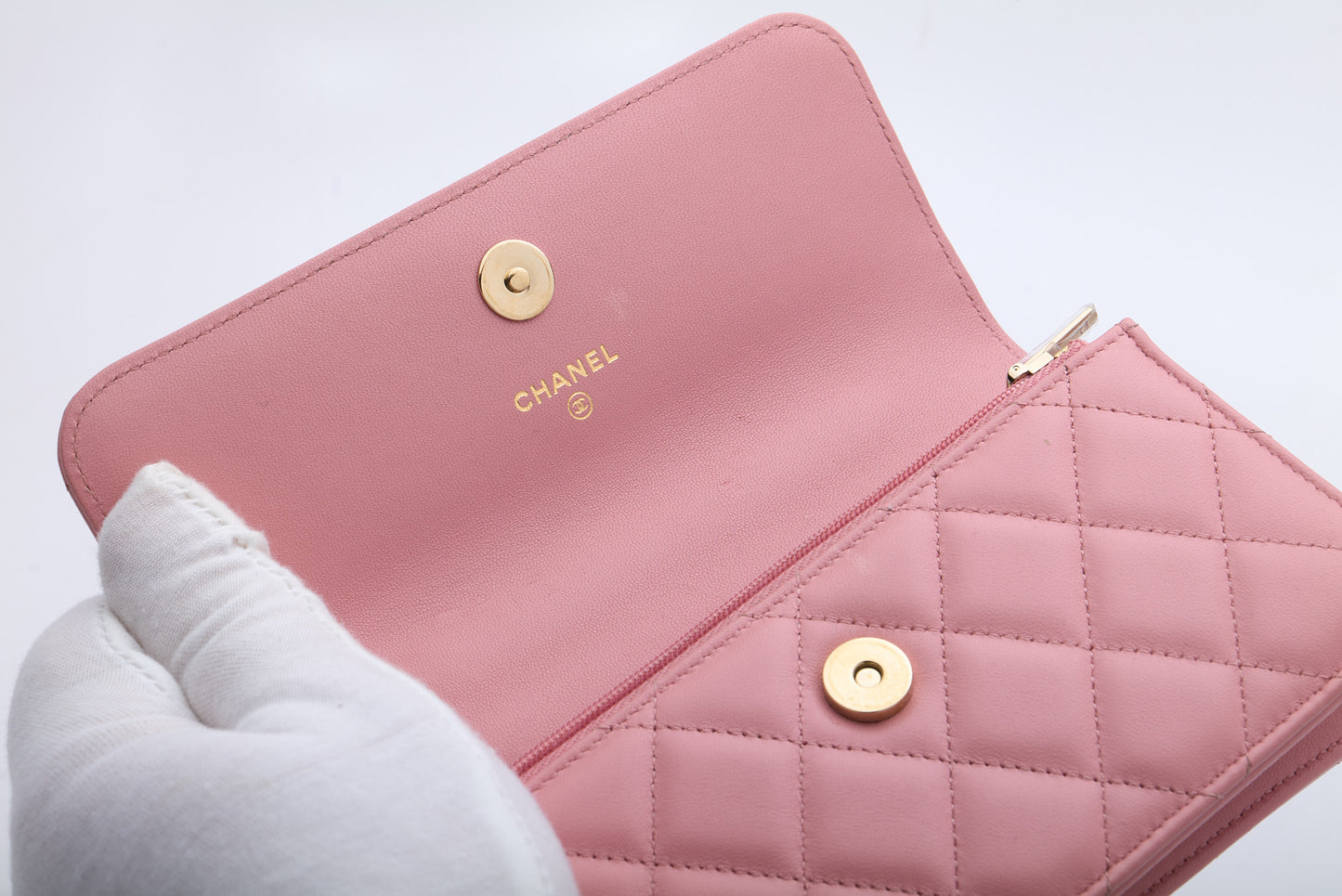 CHANEL Top Handle Wallet On Chain Shoulder Bag Pink Quilted Lambskin Leather