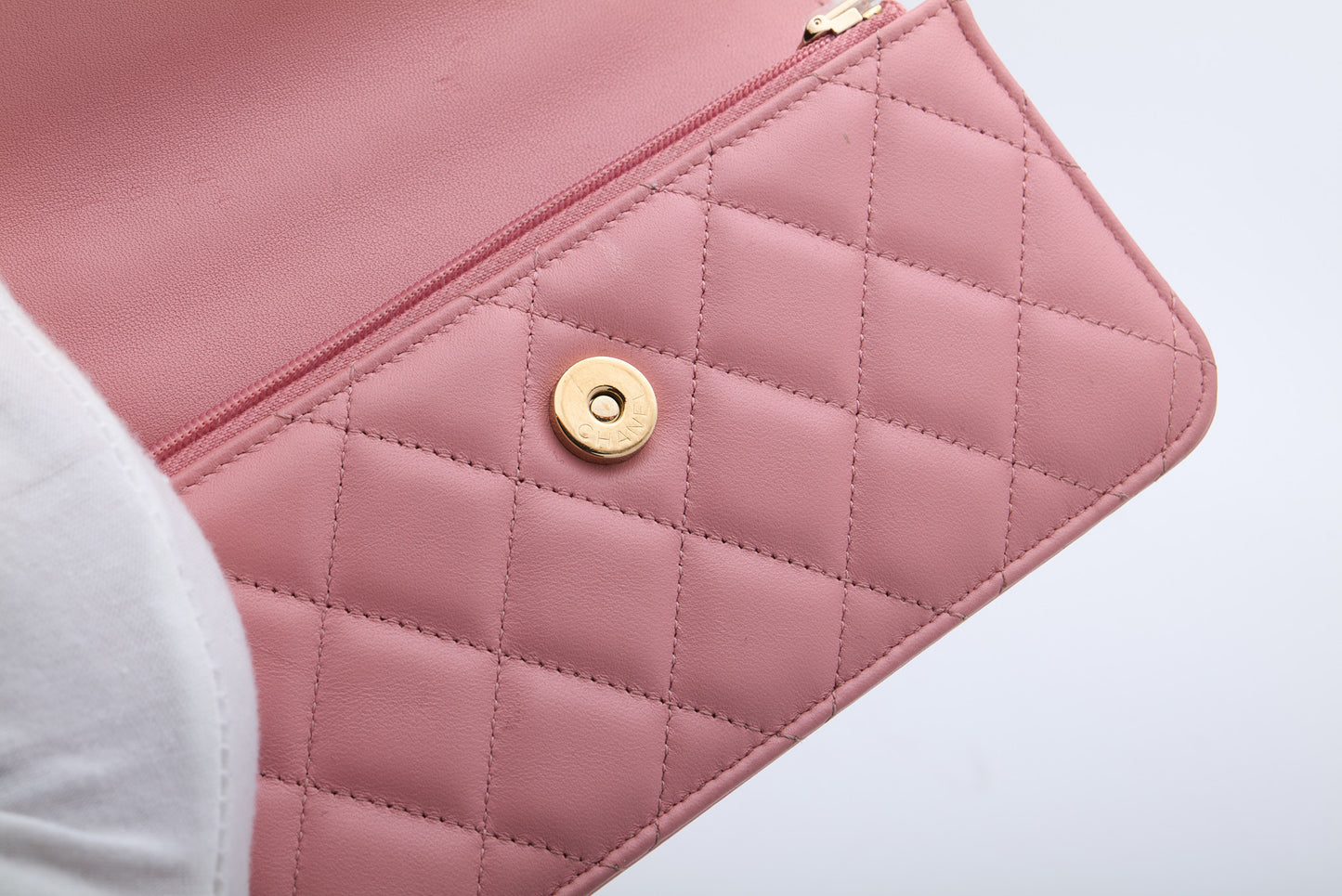 CHANEL Top Handle Wallet On Chain Shoulder Bag Pink Quilted Lambskin Leather