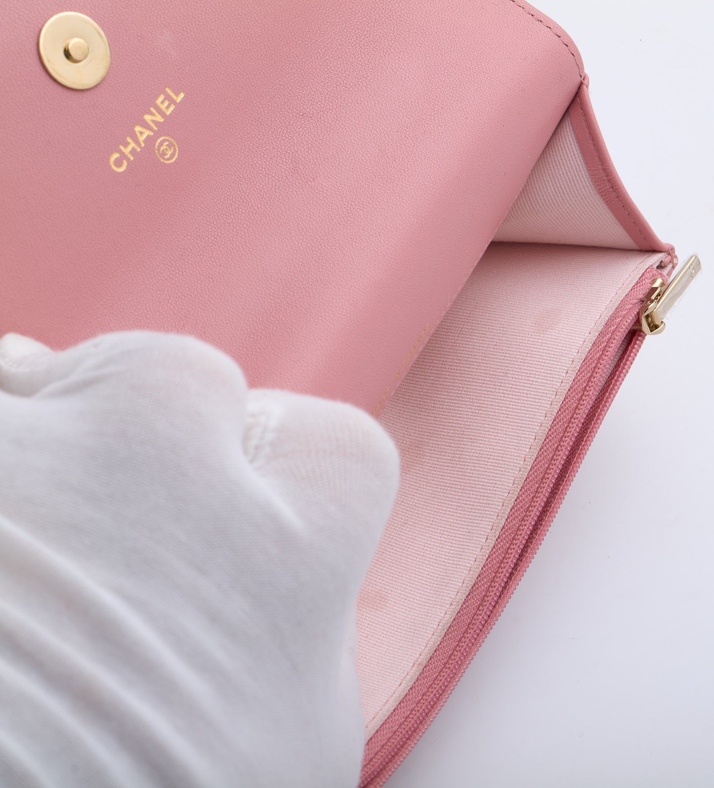 CHANEL Top Handle Wallet On Chain Shoulder Bag Pink Quilted Lambskin Leather