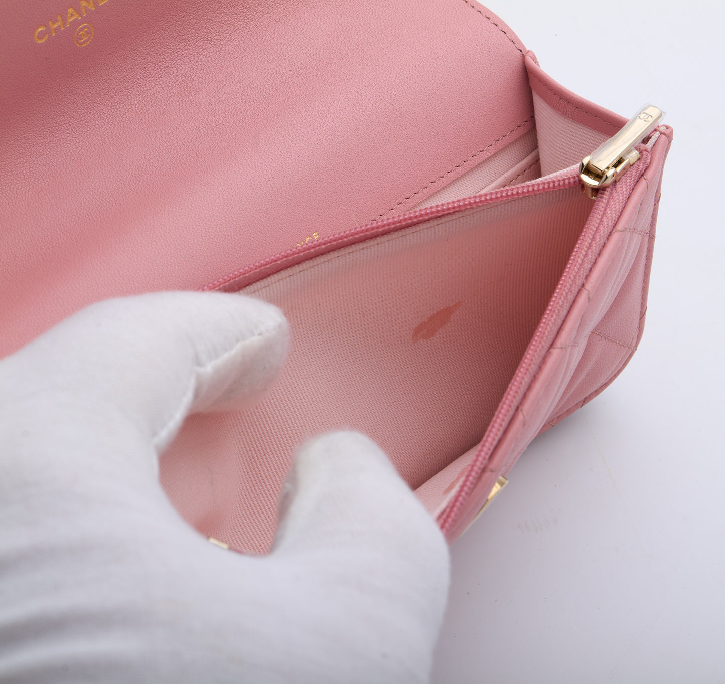 CHANEL Top Handle Wallet On Chain Shoulder Bag Pink Quilted Lambskin Leather