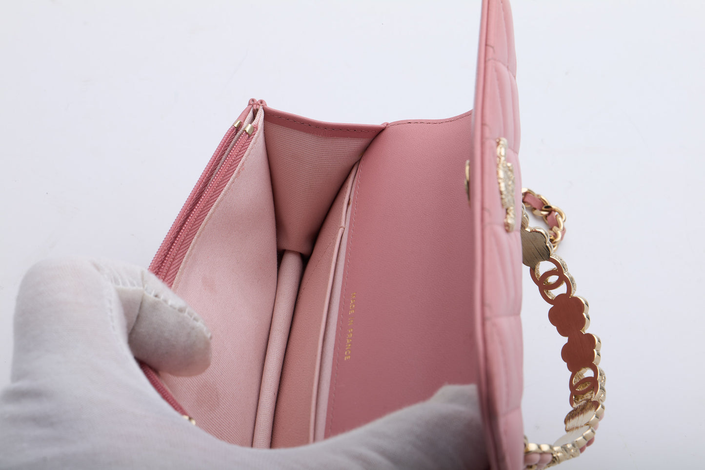 CHANEL Top Handle Wallet On Chain Shoulder Bag Pink Quilted Lambskin Leather