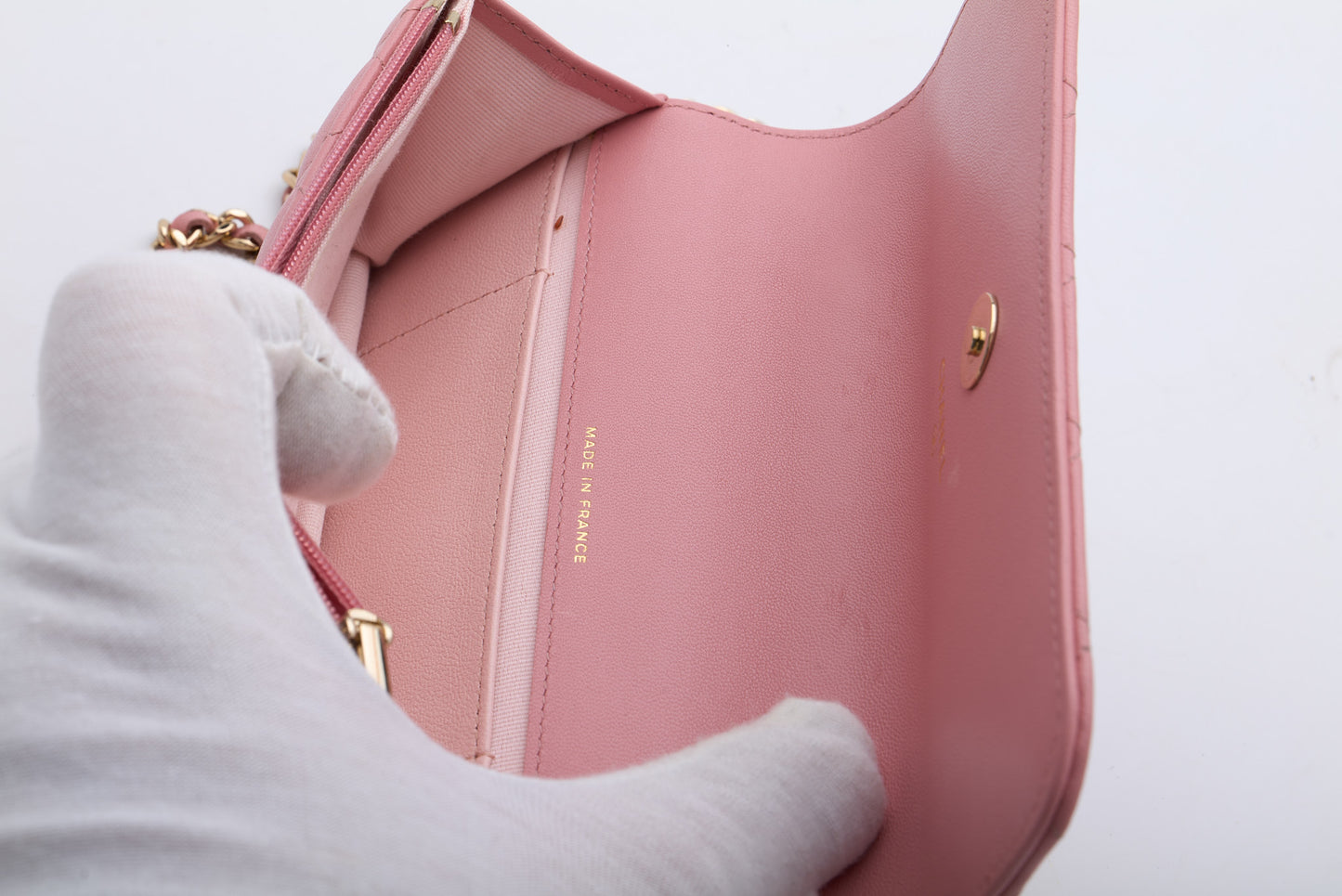 CHANEL Top Handle Wallet On Chain Shoulder Bag Pink Quilted Lambskin Leather