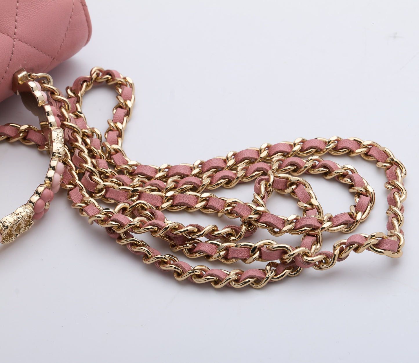 CHANEL Top Handle Wallet On Chain Shoulder Bag Pink Quilted Lambskin Leather