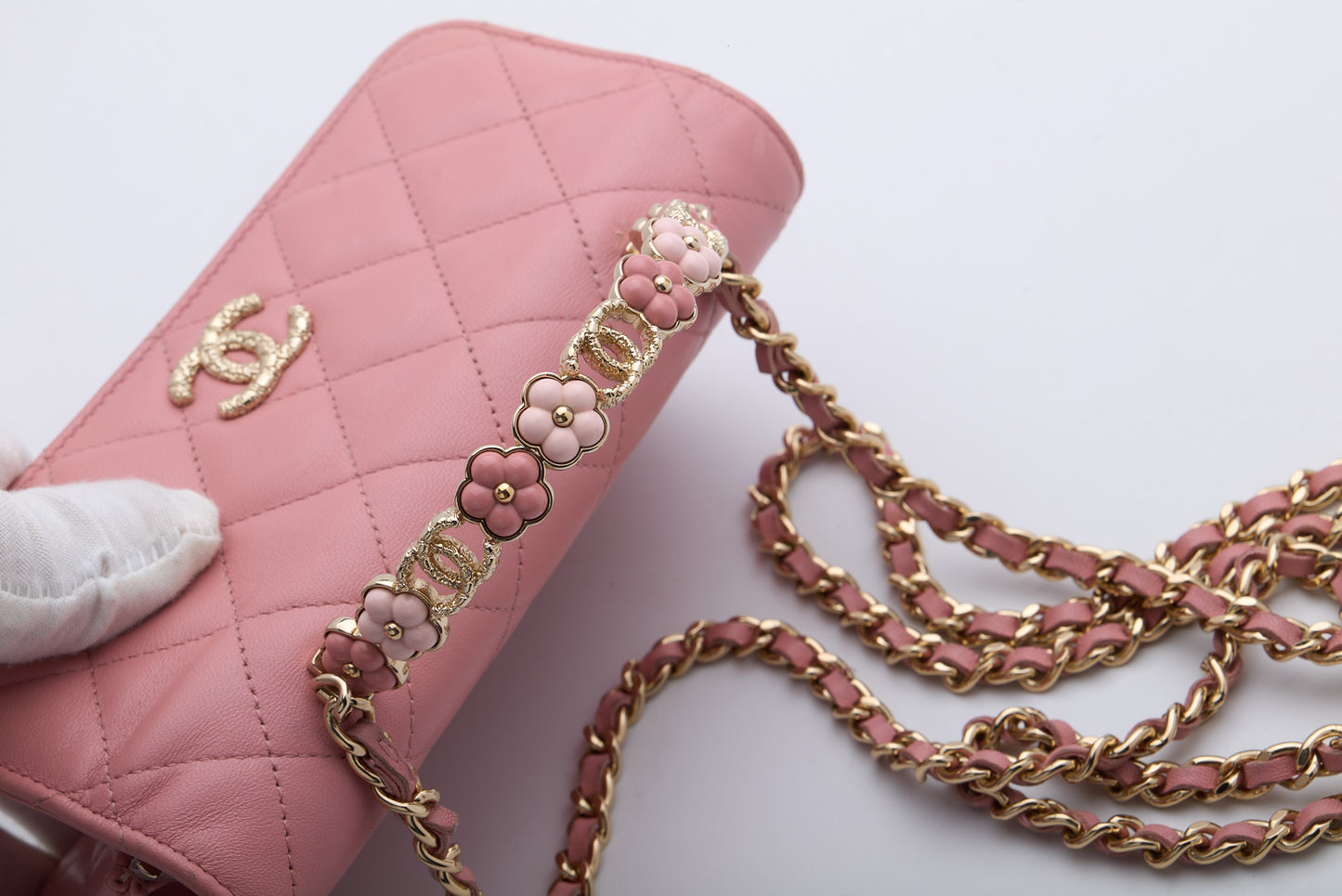 CHANEL Top Handle Wallet On Chain Shoulder Bag Pink Quilted Lambskin Leather