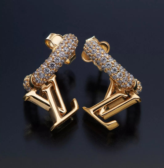 Louis Vuitton Iconic Crystal with Gold LV Logo Earrings M01732